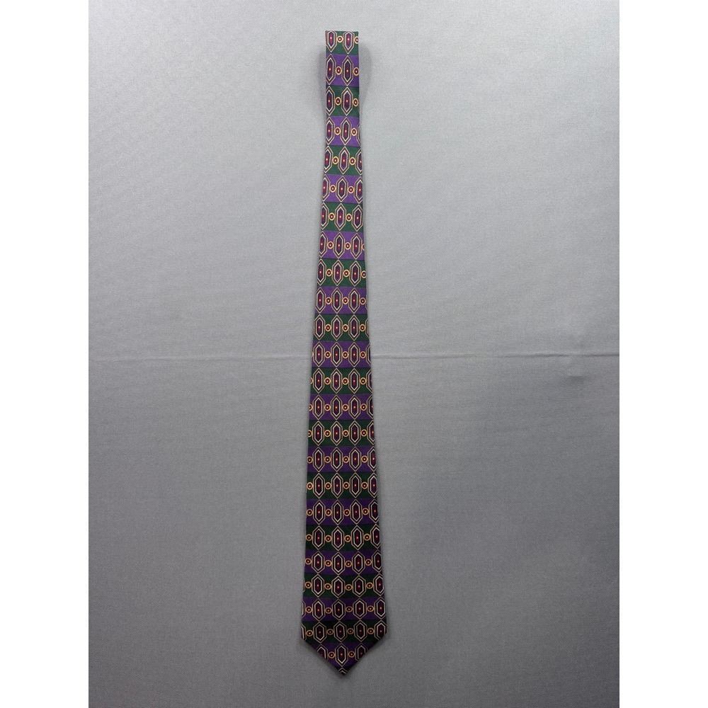 Tommy Hilfiger Silk Necktie Geometric Pattern Purple Green Gold‎ Men Formal